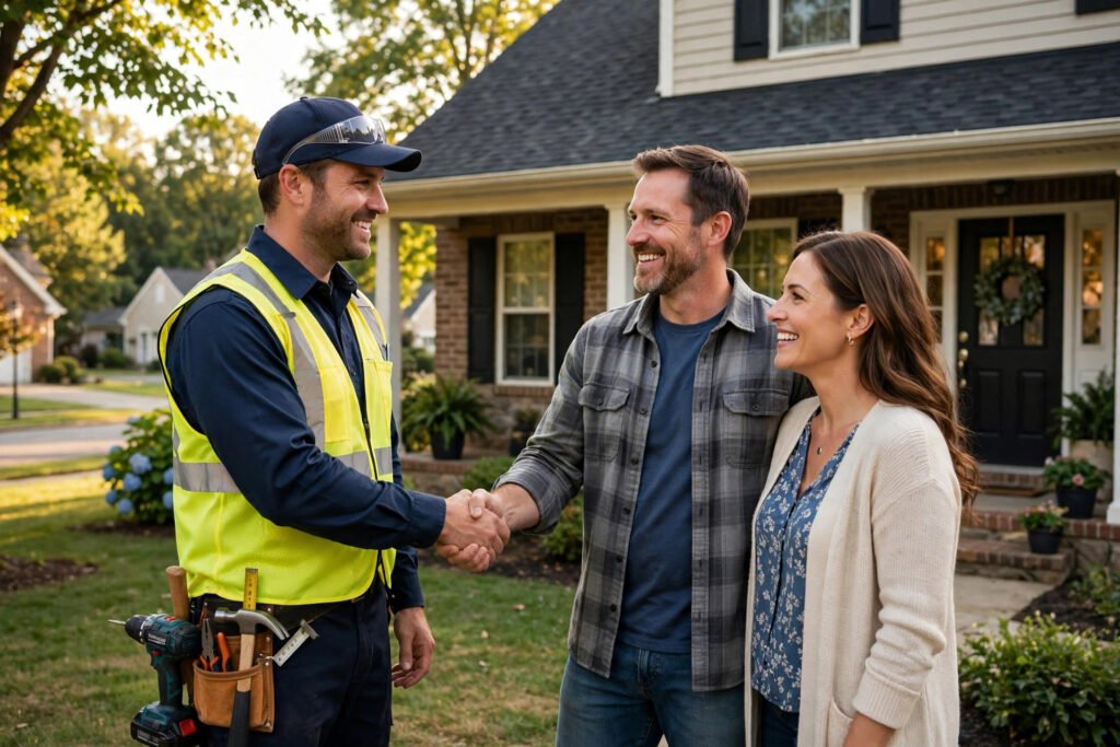 Contractor shaking hands with a homeowner