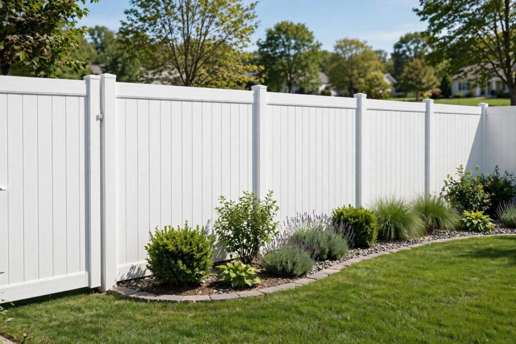 Vinyl fence in a backyard